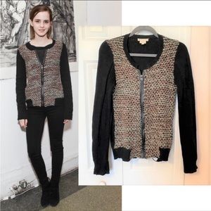 ASO Emma Watson tweed zip up cardigan sweater Leroy and Perry size small black
